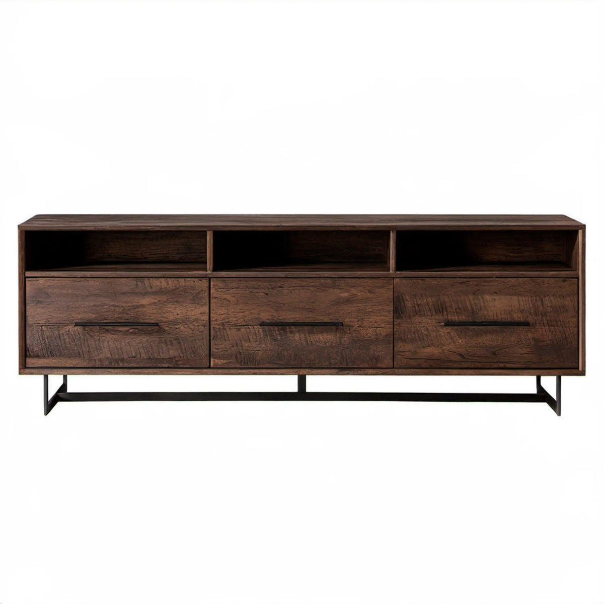 Szafka RTV z litego drewna mango i stali, ciemnobrązowa/czarna, 180 × 40 × 60 cm