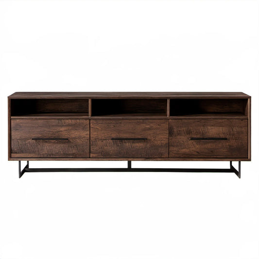 Szafka RTV z litego drewna mango i stali, ciemnobrązowa/czarna, 180 × 40 × 60 cm