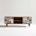 Szafka RTV w kolorze orzechowym z ceramicznymi frontami 160 x 40 x 70 cm