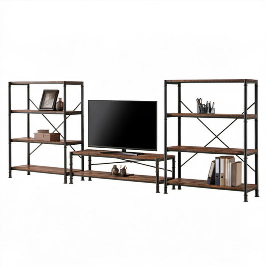 Zestaw mebli RTV z 2 regałami, rustykalny brąz/czarny, 120 x 40 x 50 cm i 60 x 30 x 170 cm