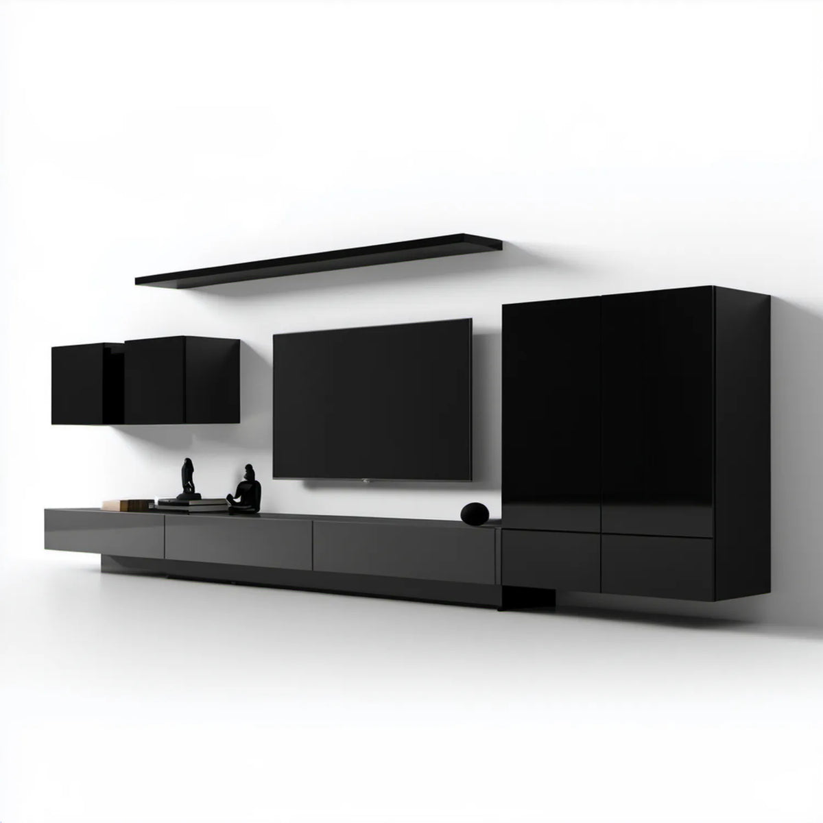 Czarny zestaw mebli do salonu 300 × 40 × 190 cm