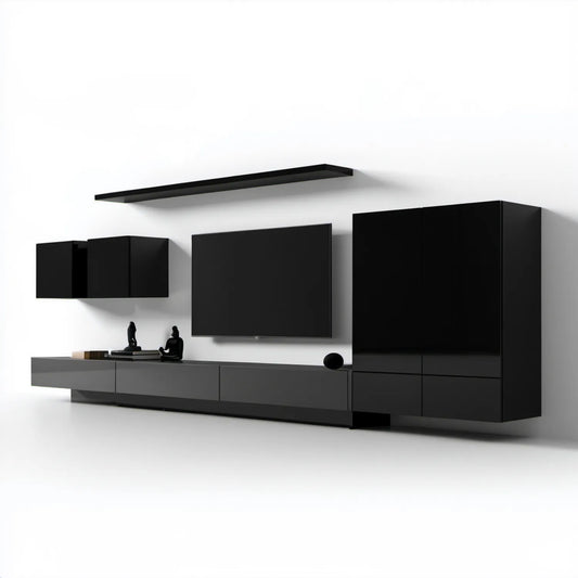 Czarny zestaw mebli do salonu 300 × 40 × 190 cm