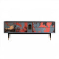 Szafka RTV retro z MDF 180 x 40 x 75 cm czarno-czerwono-szaro-granatowo-złota